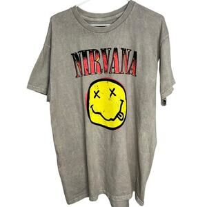 NIRVANA Smiley Face 90s Style Grunge Official Band‎ Shirt Unisex Size Large